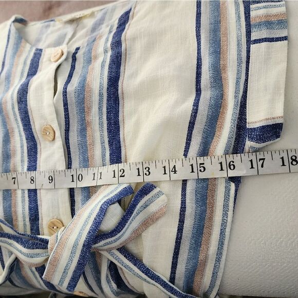 MONTEAU Women's Striped Button Front Sleeveless Jumpsuit Size Small linen - Picture 3 of 7